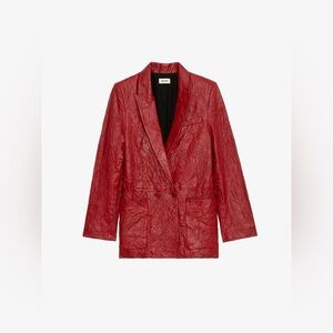 Zadig & Voltaire Visko Crinkled Red‎ Lambskin Leather Blazer, Women’s size 42, L